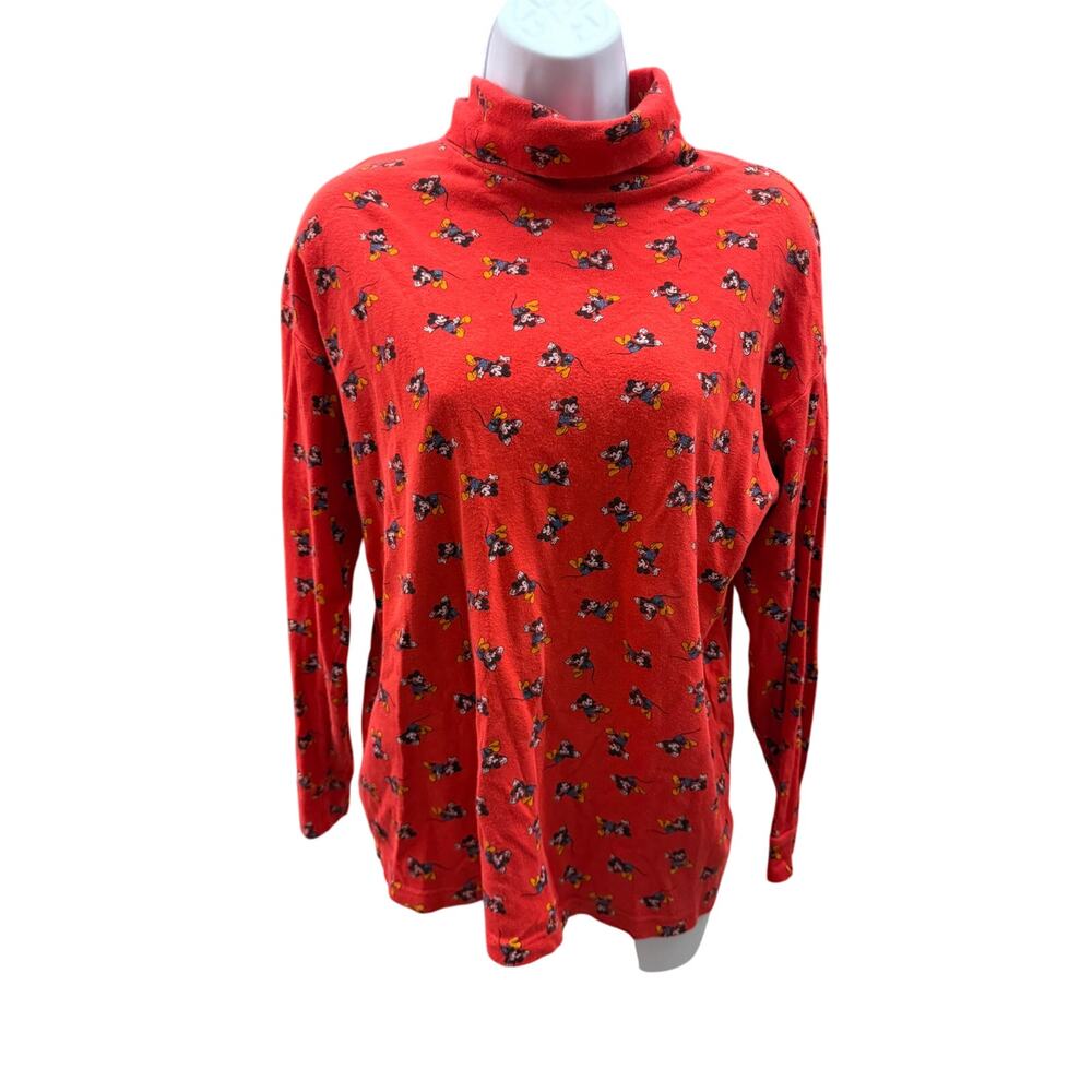 Vtg Disney Mickey & Co. Mickey Mouse all over long sleeve red turtleneck MEDIUM